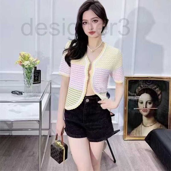 

women's knits & tees designer 23 spring/summer new chic macaron contrast color design senses small v-neck horizontal stripe short sleev, White