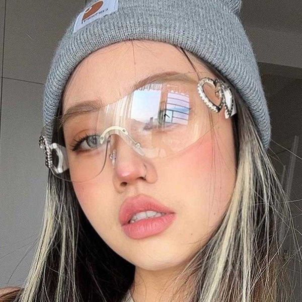 

trendy one piece sunglasses millennium girl style rimless retro modern glasses, Blue