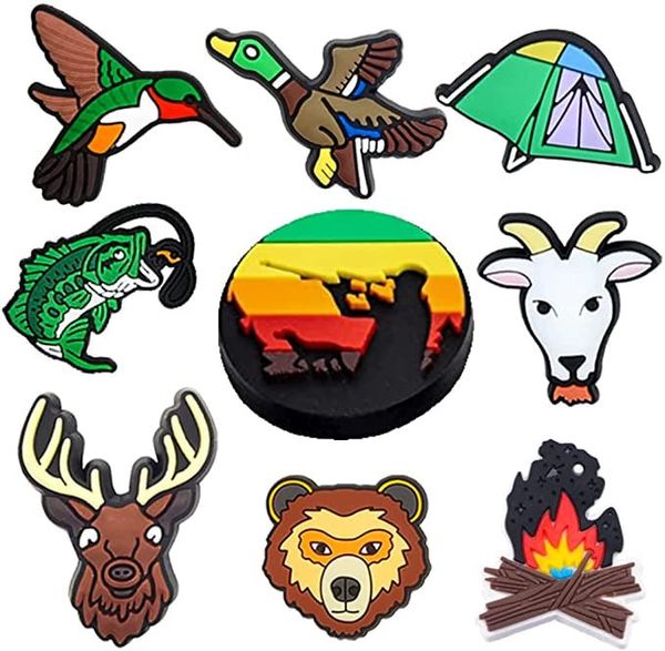 

mad fish humming bird deer goat hunt etc animal cute cartoon shoe charms or flat pins for crok backpack etc, White;pink