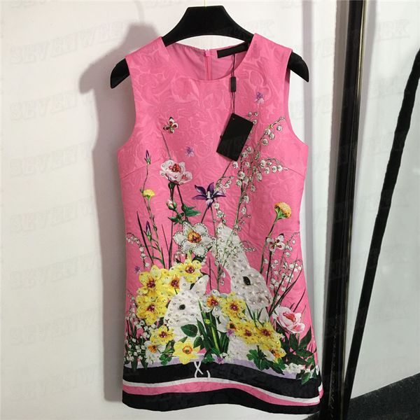 

rabbit printed vest dresses for women luxury pearl rhinestone sleeveless dress summer skirts high grade womens clothes, Black;gray