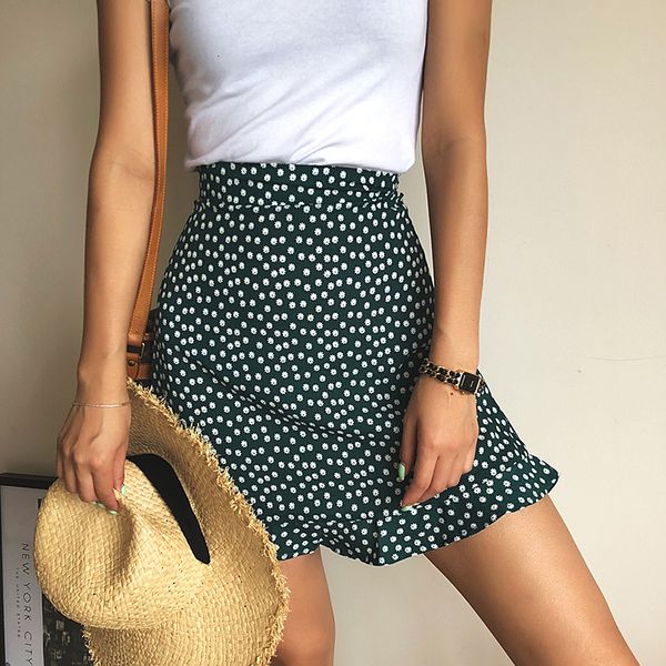 

skirts summer female beach boho mini skirt female womens casual floral printed ruffles hem highwaist skirt skirts for women 230410, Black