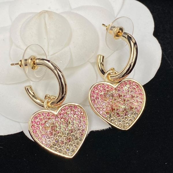 

luxury earrings designer earrings pink diamond heart earrings 925 silver gold plated dating marriage engagement ceremony, Golden;silver