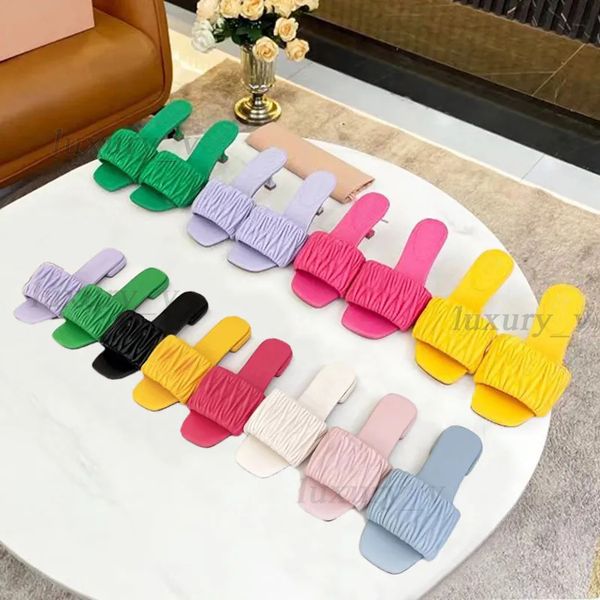 

designer slippers candy color sandals summer classic women leisure flip flops fashion miu mules letter luxury ladies leather beach wrinkle s, Black