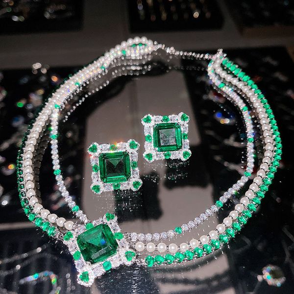 

vintage lab emerald jewelry set 925 sterling silver party wedding earrings necklace for women bridal promise engagement jewelry