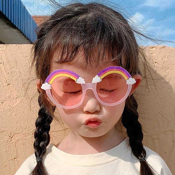 

jelly color rainbow childrens sunglasses cute round frame kids sun baby foto, Blue