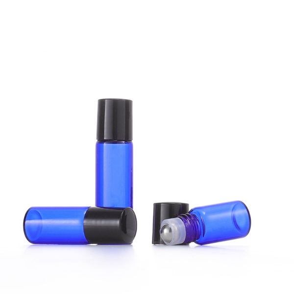 

1ml 2ml 3ml 5ml glass roll on bottles empty blue essential oil bottle black lids mini sample vials metal roller ball