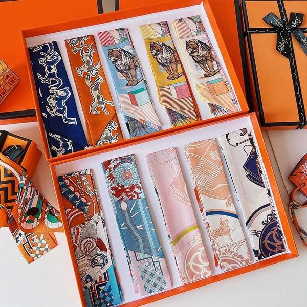 

new style wrapping silk scarf bag handle hair strap lacing small strip decoration, Blue;gray