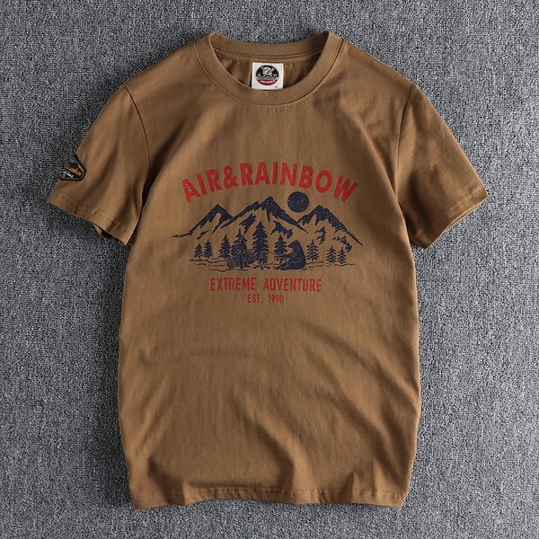 

men's tshirts summer american retro short sleeve oneck mountain printed tshirt fashion 100 cotton washed old youth casual 230410, White;black
