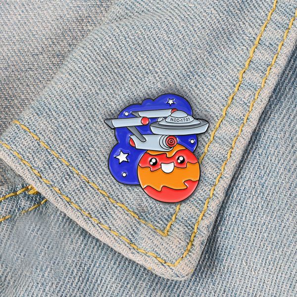 

spaceship galaxy brooch cute anime movies games hard enamel pins collect metal cartoon brooch backpack hat bag collar lapel badge, Blue