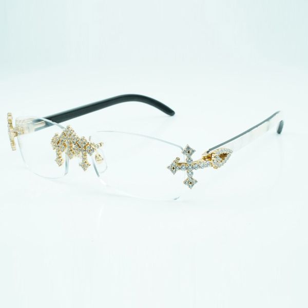 

cross diamond buffs glasses frames 3524012 with natural hybrid buffalo horns sticks and 56mm lens, Silver