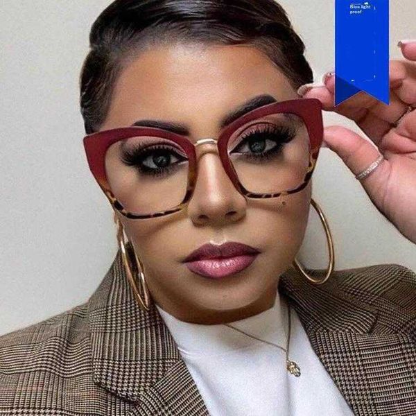 

cat eye large glasses frame anti blue ray plain personalized trendy beige nail