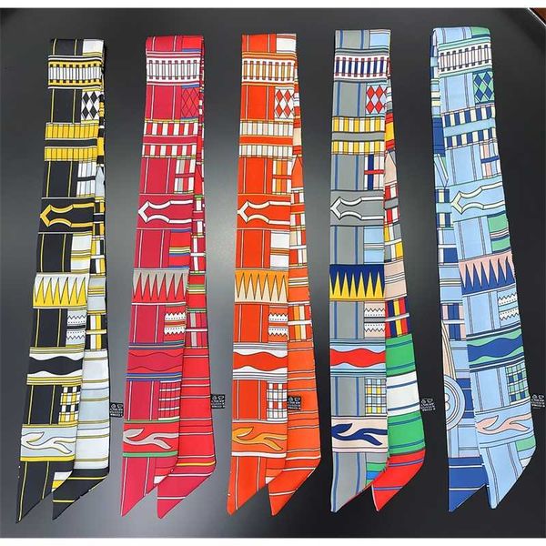 

new printing twill silk simulation scarf women's binding bag handle summer thin, Black;purple