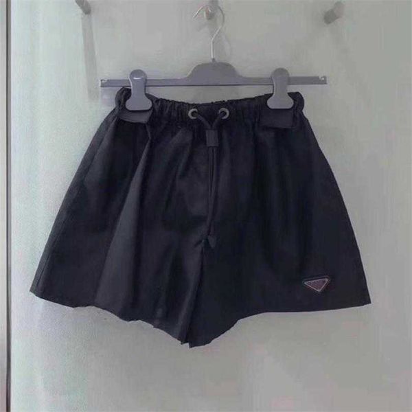 

2023 new women's tshirt shirt casual triangle drawstring nylon shorts 23 summer loose slim waist wide leg pants, Black