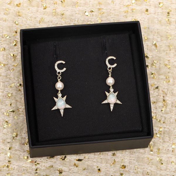

2023 luxury quality charm drop earring with diamond and nature shell beads star shape design have box stamp ps7802a, Golden