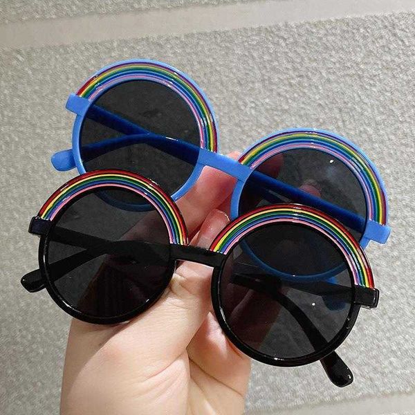 

fashion rainbow cartoon sunglasses retro light round kids boys and girls travel, Blue