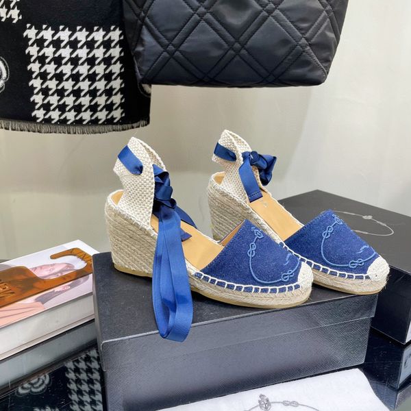 

linen wedge canvas espadrilles shoes ankle strap jute summer holiday platform embroidered logo sandals hand made shoe for women casual luxe, Red;white