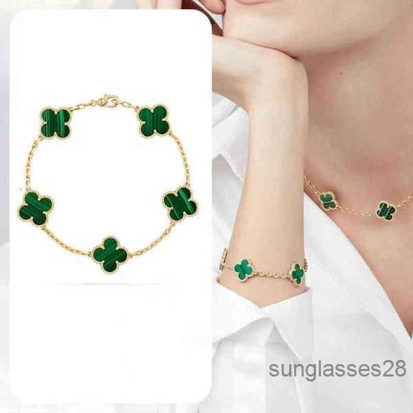 

s925 sterling silver five flower four leaf clover bracelet female classic white fritillaria for girls lucky light luxury bracelet gfdq, Golden;silver