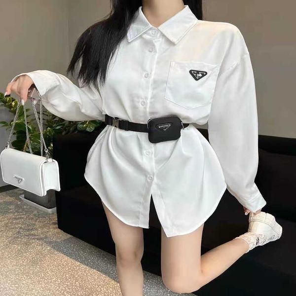 

designer summer women t shirt family spring/summer 2023 detachable bag belt jacket slim fit loose versatile acetic acid shirt, White