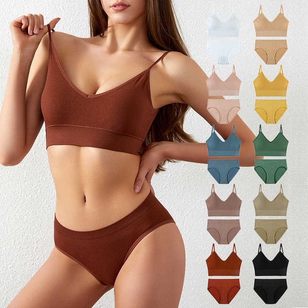 

bras sets 2023 new thin seamless high waist fashion fitness bra shorts set fitness daily wear comfortable underwear aa230410, Red;black