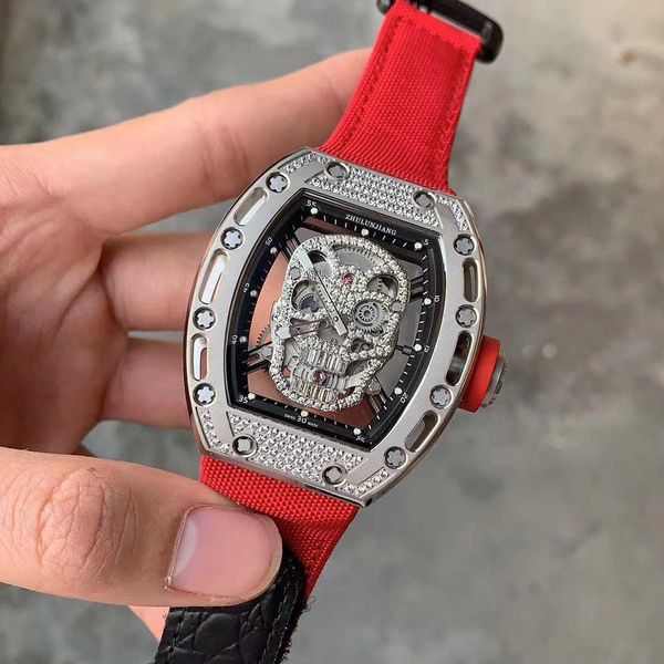 

luxury milles richards business leisure skull men's automatic mechanical watch hollow out with diamonds atmosphere sports fashion mille, Slivery;black