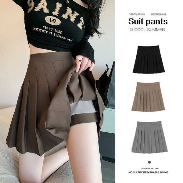 

women's khaki pleated high waist slim 2023 spring summer new super fire jk a line skirt, Black