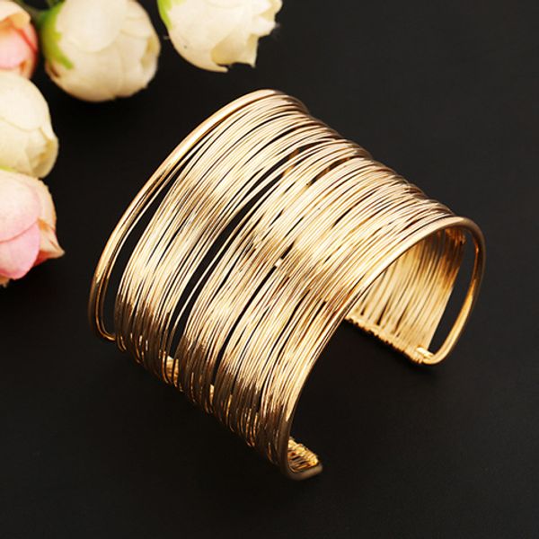 

charm bracelets fashion women s multilayer metal wires strings open bangle wide cuff bracelet women statement jewelry indian bangles 230410, Golden;silver