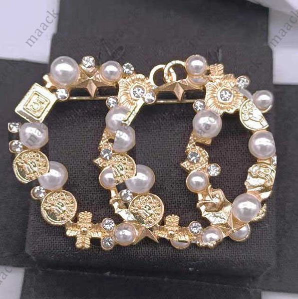 

20style luxury brand designer double letter brooches women 18k gold plated crystal rhinestone jewelry brooch flower pearl marry wedding part, Gray