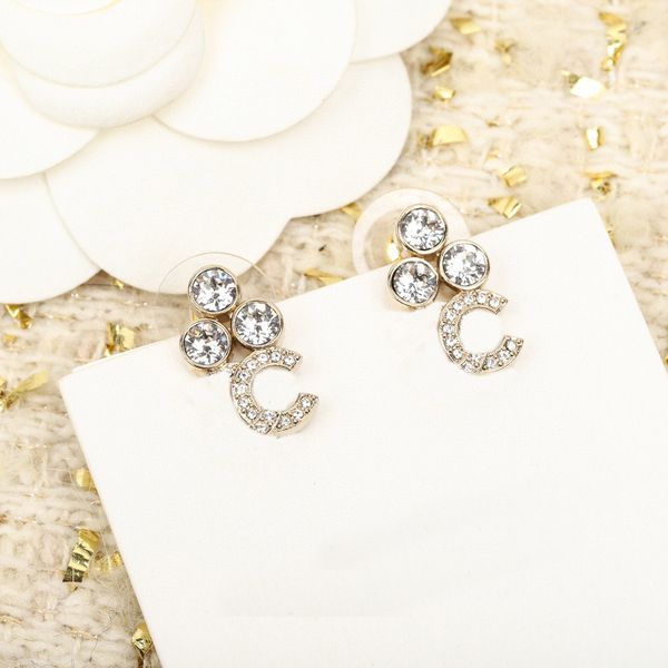 

2023 luxury quality charm drop earring with diamond in 18k gold plated have box simple design ps7806a, Golden