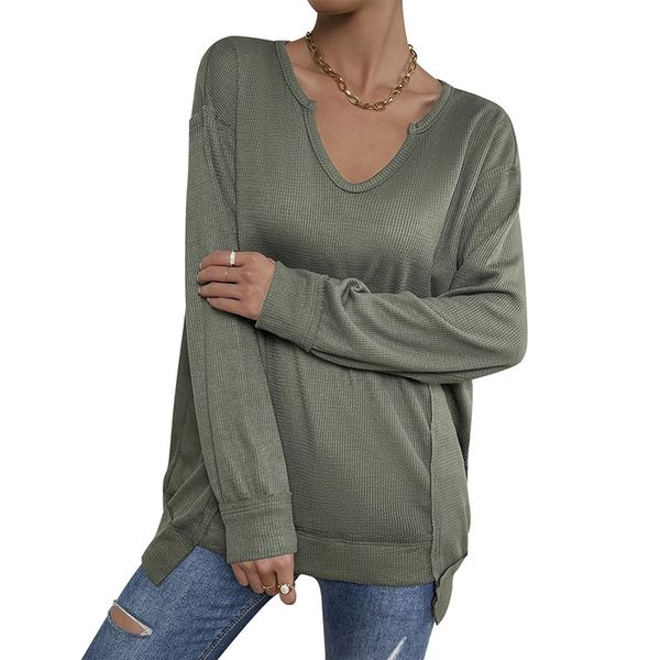 

v neck knitted women's knits & tees paneled irregular length shirt loose pullover with drop shoulders long sleeves early spring, White