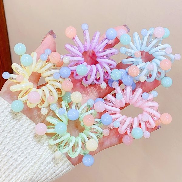 

cute colorful round bead telephone lone hair bands for girls ponytail holder high elastic hair tie kids lovely hair accessories, Slivery;white
