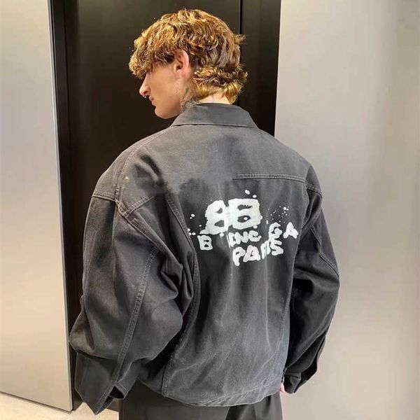 

womens designer t shirt tracksuit shirt high version 2023 early spring family double graffiti handpainted letter print denim jacket, Black;brown