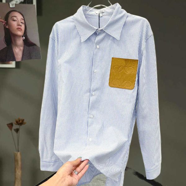 

womens designer t shirt korean spring autumn 2023 loose striped patch letter long sleeve shirt coat, White