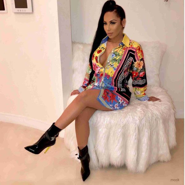 

casual dresses hisimple 2019 casual printed t shirt dress african women long sleeve front split party dress casual yellow turn-down collar b, Black;gray