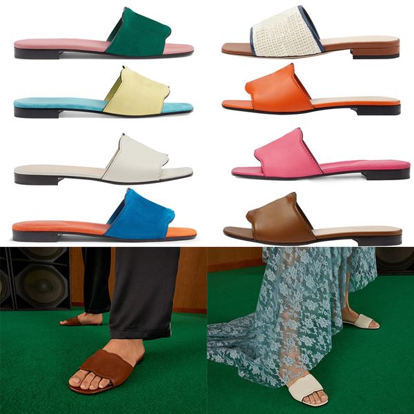 

2023 flat heel slipper womens embroidered canvas designer slides slip on slippers girls leather genuine flat heel outside matching indoor sl, Black