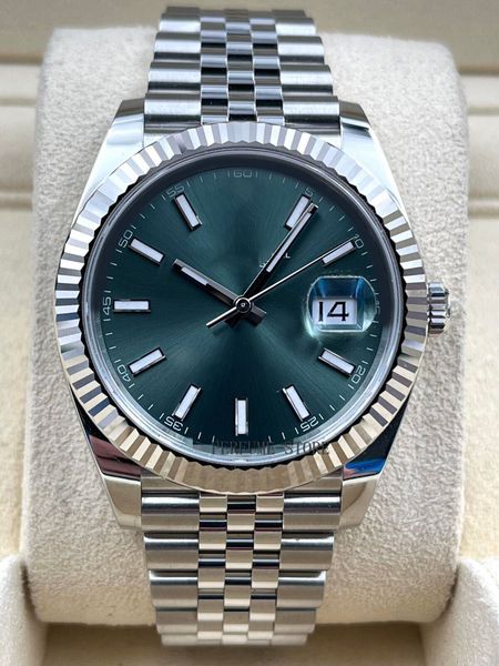 

box papers high-quality watch new date just 41mm fluted mint green dial jubilee 126334 bracelet mechanical automatic men watches waterproof, Slivery;brown
