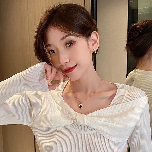 

2023 van clover necklace four leaf chain jewelry sterling silver colorless high beauty small fashion cool spicy girl clavicle chain