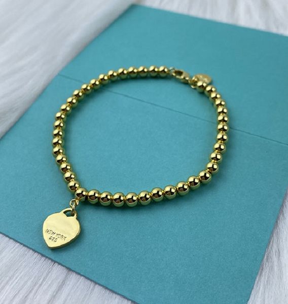 

original tif fashion designer pendant bracelet strands 4mm bead chain t gold love tag bracelets 925 silver women's girls heart beaded b, Black