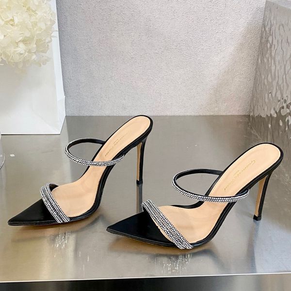 

rhinestones mule suede sandals slides heeled stilletto heels open-toe women's luxury designers leather outsole evening shoes 105mm fact, Black