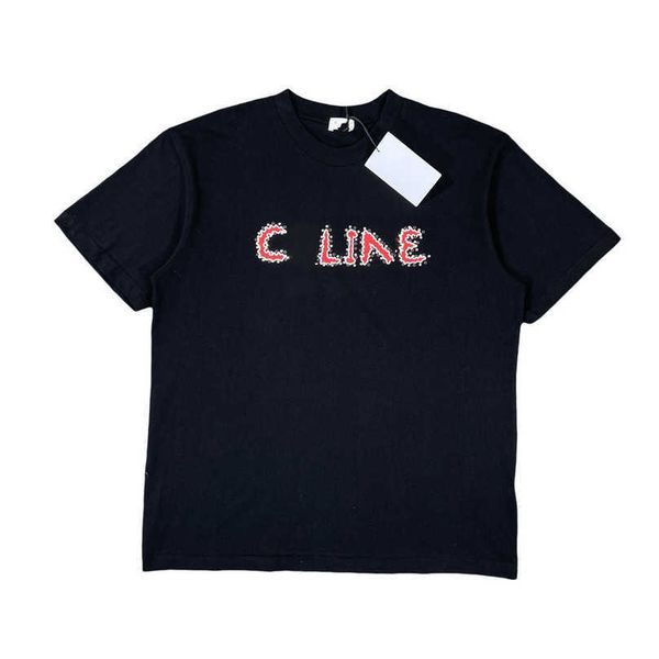 

designer women's clothing 20% off high edition 2023 summer red print european diamond decorative sleeve t-shirt, White