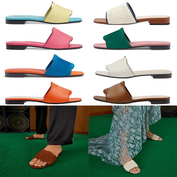 

2023 slipper womens embroidered canvas designer slides slip on slippers girls leather genuine flat heel outside matching indoor slides woman, Black