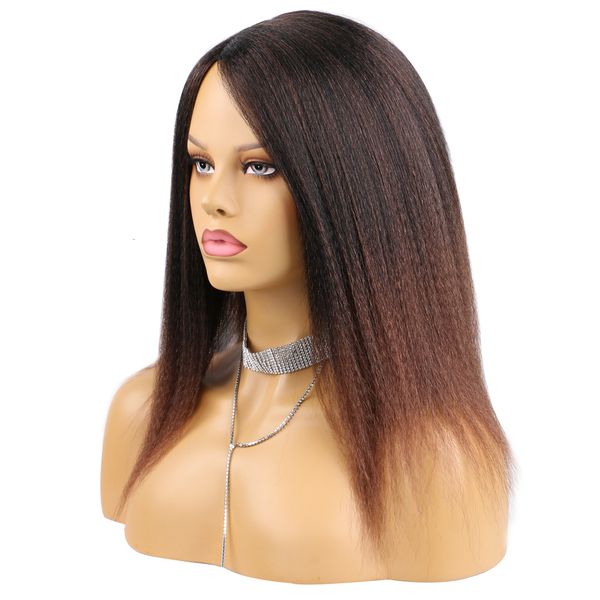

synthetic wigs 14 inch yaki hair wig natural soft afro kinky straight for african women daily use 230410, Black