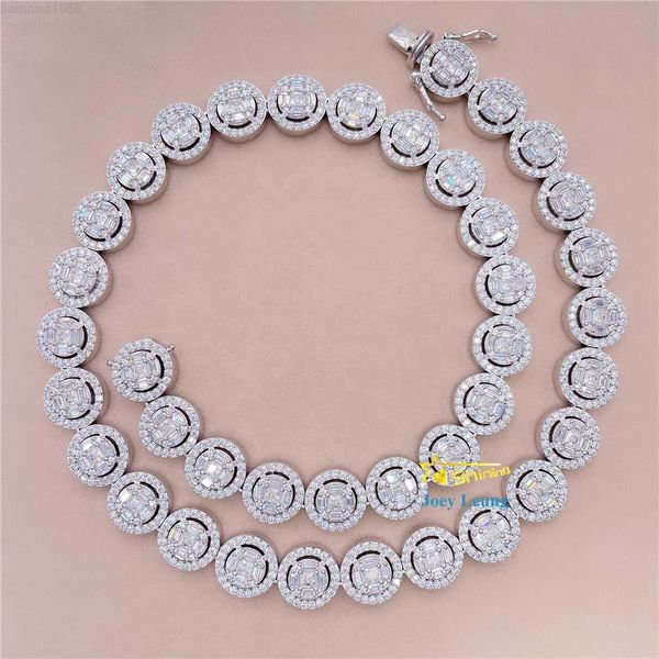 

hip hop jewelry 13mm round baguette vvs moissanite diamond iced out silver cuban link chain necklace