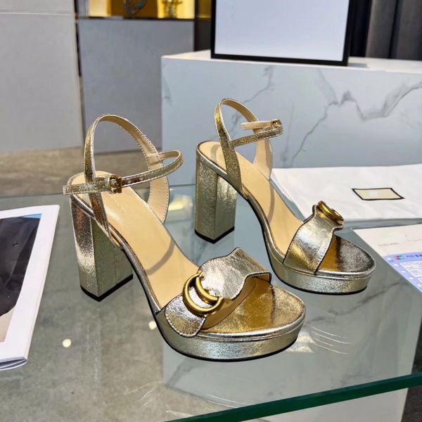 

women designer block heel sandals gu wedge platform sandals sheepskin ci gold metal buckle bride brideman dress shoes high heels wedding par, Black