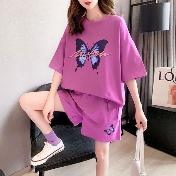 

women's tracksuits ladies suit summer korean version loose round neck short sleeve t-shirt casual two piece sets womens outifits shorts, Gray