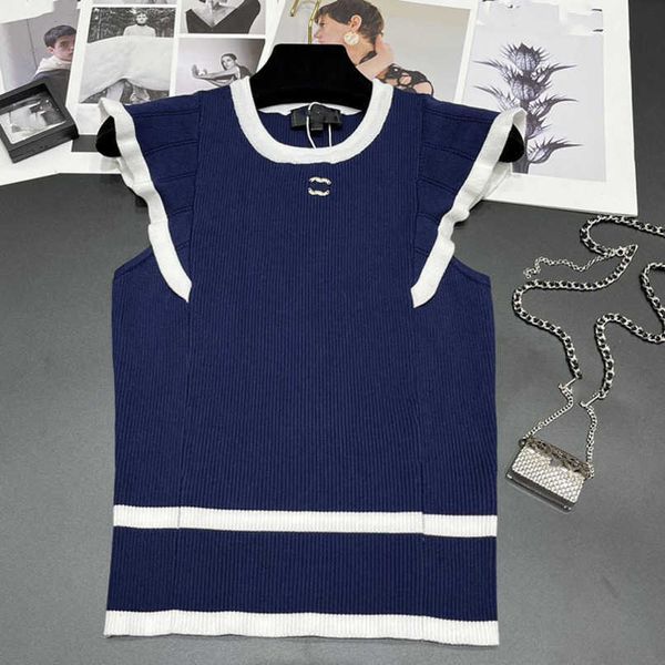 

designer summer women t shirt shirt gaoding summer round neck small fragrant contrast ruffle lace sleeveless fit slim knitted tank top, White;black