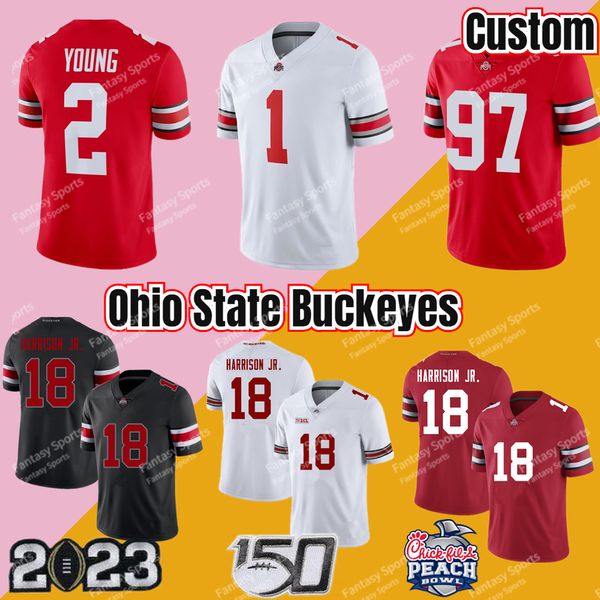 

2023 peach bowl ohio state buckeyes football jersey ncaa college osu c.j. stroud henderson jaxon smith-njigba 18 marvin harrison jr. william, Black;red