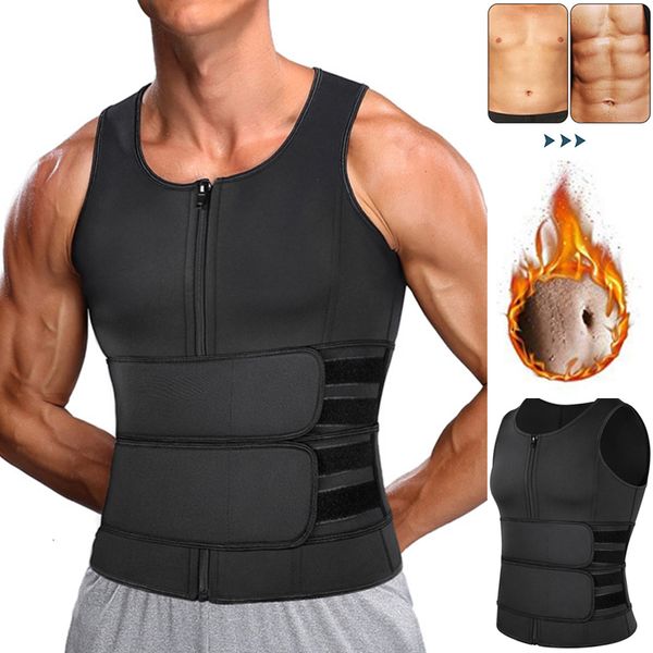 

men's body shapers men body shaper neoprene sauna vest waist trainer double belt sweat shirt corset abdomen slimming shapewear fat burn, Black;brown