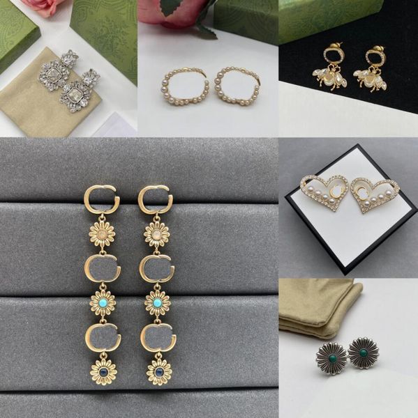 

designer charm stud earrings womens retro rubine pendant earrings fashion double letter jewelry accessories classic pearl jewelry earring, Golden;silver