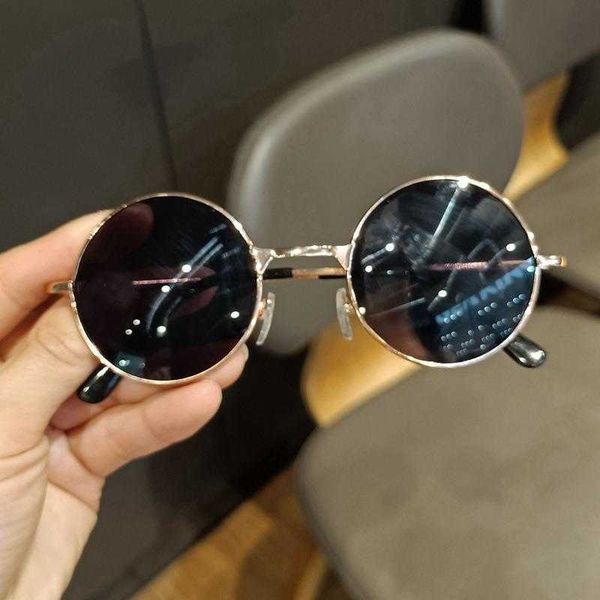 

retro childrens mirror round light metal kids sunglasses personality small, Blue