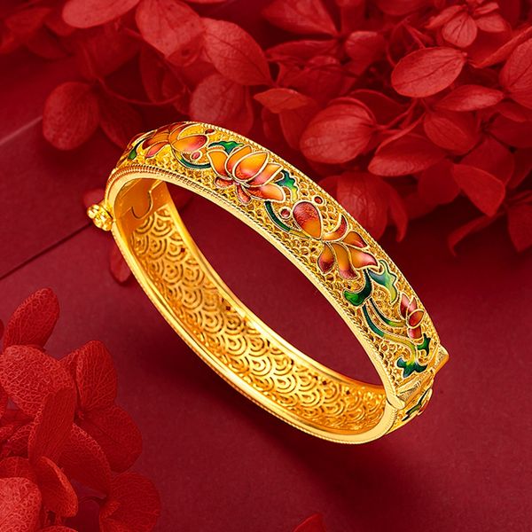 

women bangle bracelet real beautuful 18k yellow gold filled china-chic palace buckle bangle fashion jewelry, Black